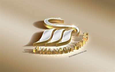 Swansea City AFC, Clube de futebol ingl&#234;s, ouro prata logotipo, Swansea, Inglaterra, EFL Campeonato, 3d emblema de ouro, criativo, arte 3d, futebol