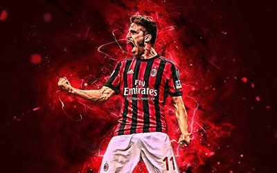 Fabio Borini, goal, italian footballers, AC Milan, soccer, Serie A, Borini, footballers, neon lights, Milan FC, Rossoneri, creative