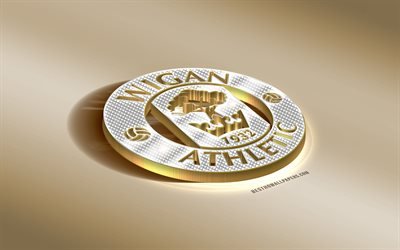 wigan athletic fc, englischer fu&#223;ball-club, golden, silber-logo, wigan, england, efl-meisterschaft, 3d golden emblem, kreative 3d-kunst, fu&#223;ball