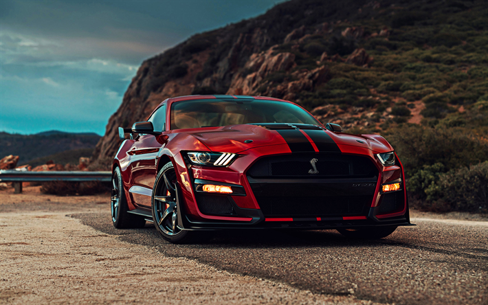 2020, Ford Mustang Shelby GT500, red sports coupe, tuning, new red Mustang, american sports cars, Ford