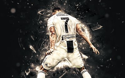 Cristiano Ronaldo, la celebraci&#243;n personal, uniforme negro, Juventus FC, CR7 Juve, Blanquinegros, las estrellas del f&#250;tbol, el portugu&#233;s, el de los futbolistas, el f&#250;tbol, Serie a, Ronaldo, luces de ne&#243;n, CR7, el arte abstracto