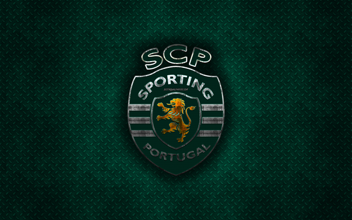 Sporting CP, Portuguesa futebol clube, verde textura do metal, logotipo do metal, emblema, Lisboa, Portugal, Primeira Liga, Liga-NOS, arte criativa, futebol