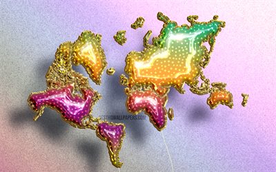 Carte du monde r&#233;aliste color&#233;e de ballons, 4k, cartes 3D, concept de carte du monde, fond d’arc-en-ciel, ballons color&#233;s, cr&#233;ation, carte du monde 3D, carte du monde color&#233;e, carte du monde