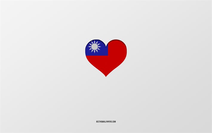 Amo Taiwan, paesi asiatici, Taiwan, sfondo grigio, cuore bandiera Taiwan, paese preferito, Amore Taiwan