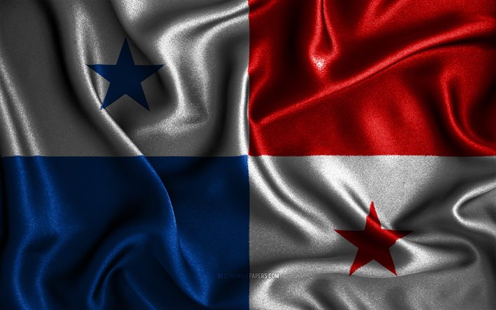 Bandeira panamenha, 4k, bandeiras onduladas de seda, pa&#237;ses norte-americanos, s&#237;mbolos nacionais, bandeira do Panam&#225;, bandeiras de tecido, arte 3D, Panam&#225;, Am&#233;rica do Norte, Bandeira 3D do Panam&#225;