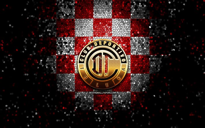 Deportivo Toluca FC, glitter logo, Liga MX, red white checkered background, soccer, mexican football club, Deportivo Toluca logo, mosaic art, football, Club Deportivo Toluca