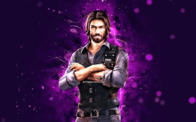 Andrew, 4k, n&#233;ons violets, jeux 2021, Free Fire Battlegrounds, Garena Free Fire personnages, Andrew Skin, Garena Free Fire, Andrew Free Fire