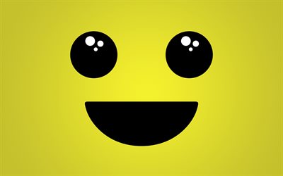 スマイリーフェイス, 笑顔の感情, 黄色の背景, 黄色の背景に微笑む