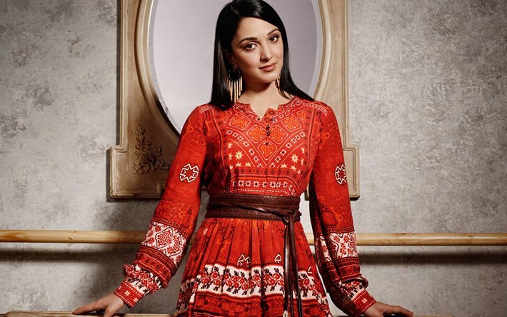 Kiara Advani, portrait, actrice indienne, robe rouge, mod&#232;le de mode indien, belle femme