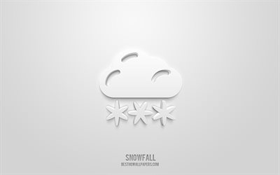 schneefall 3d-symbol, wei&#223;er hintergrund, 3d-symbole, schneefall, wetter-symbole, schneefall-zeichen, wetter 3d-symbole