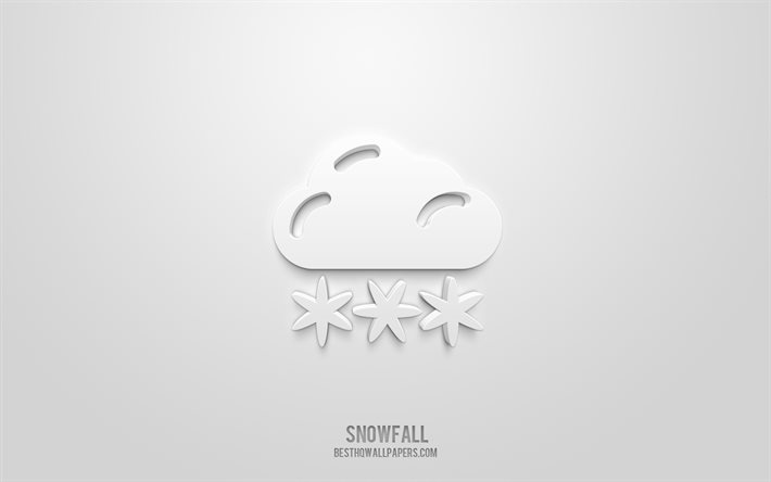 Ic&#244;ne 3D de chutes de neige, fond blanc, symboles 3D, chutes de neige, ic&#244;nes m&#233;t&#233;orologiques, ic&#244;nes 3D, signe de chute de neige, ic&#244;nes M&#233;t&#233;o 3D