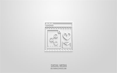 social media 3d-symbol, wei&#223;er hintergrund, 3d-symbole, social media, netzwerksymbole, social media-zeichen, netzwerk-3d-symbole