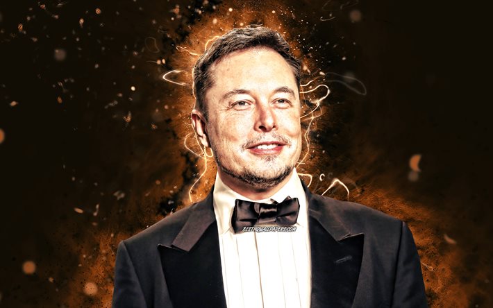Elon Musk, 4k, luces de ne&#243;n marrones, ingenieros estadounidenses, celebridad estadounidense, Elon Reeve Musk, obra de arte, Elon Musk 4K