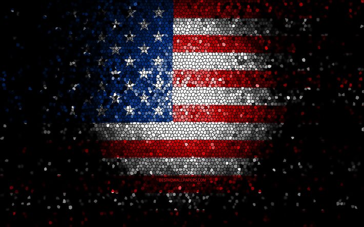 Bandiera USA, arte del mosaico, Stati Uniti d&#39;America, Paesi nordamericani, Bandiera degli Stati Uniti, simboli nazionali, Bandiera americana, opera d&#39;arte, Nord America, USA