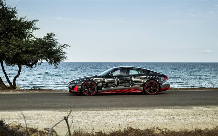 Audi RS e-tron GT prototipo, 2021, vista lateral, cup&#233; deportivo el&#233;ctrico, tuning Audi, coches deportivos alemanes, Audi