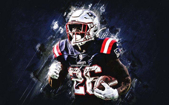 Sony Michel, New England Patriots, NFL, blue stone background, american football, National Football League