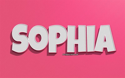 Sophia, fundo de linhas rosa, pap&#233;is de parede com nomes, nome de Sophia, nomes femininos, cart&#227;o de felicita&#231;&#245;es de Sophia, arte de linha, imagem com o nome de Sophia