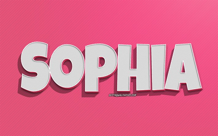 Sophia, pink lines background, wallpapers with names, Sophia name, female names, Sophia greeting card, line art, picture with Sophia name