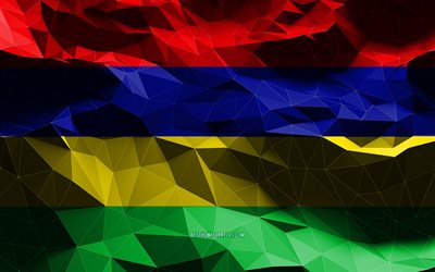 4k, Mauritius flag, low poly art, African countries, national symbols, Flag of Mauritius, 3D flags, Mauritius, Africa, Mauritius 3D flag