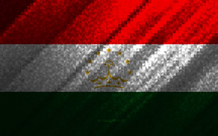 Bandera de Tayikist&#225;n, abstracci&#243;n multicolor, bandera de mosaico de Tayikist&#225;n, Tayikist&#225;n, arte del mosaico, bandera de Tayikist&#225;n