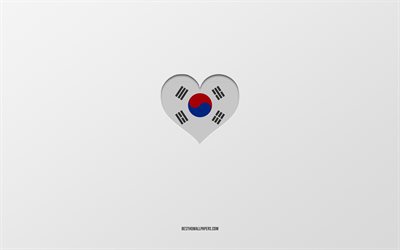 I Love South Korea, Asia countries, South Korea, gray background, South Korea flag heart, favorite country, Love South Korea