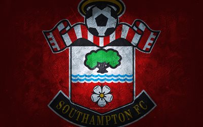 Southampton FC, English football club, red stone background, Southampton FC logo, grunge art, Premier League, football, England, Southampton FC emblem