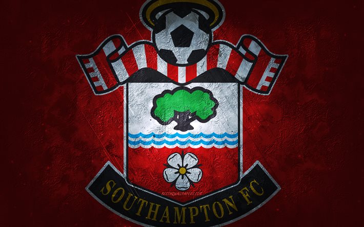 Southampton FC, İngiliz futbol kul&#252;b&#252;, kırmızı taş arka plan, Southampton FC logosu, grunge sanat, Premier Lig, futbol, İngiltere, Southampton FC amblemi