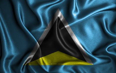 Saint Lucian flag, 4k, silk wavy flags, North American countries, national symbols, Flag of Saint Lucia, fabric flags, Saint Lucia flag, 3D art, Saint Lucia, North America, Saint Lucia 3D flag
