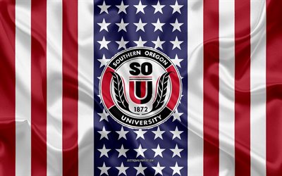 Emblema della Southern Oregon University, bandiera americana, logo State Southern Oregon University, Ashland, Oregon, USA, Southern Oregon University