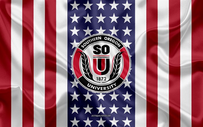 Embl&#232;me de l&#39;Universit&#233; du sud de l&#39;Oregon, drapeau am&#233;ricain, logo de l&#39;Universit&#233; du sud de l&#39;Oregon, Ashland, Oregon, &#201;tats-Unis, Universit&#233; du sud de l&#39;Oregon