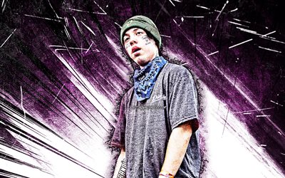 4k, Lil Xan, grunge art, american rapper, music stars, Nicholas Diego Leanos, violet abstract rays, american celebrity, Lil Xan 4K