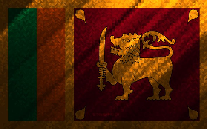 Sri Lankan lippu, moniv&#228;rinen abstraktio, Sri Lankan mosaiikkilippu, Sri Lanka, mosaiikkitaide