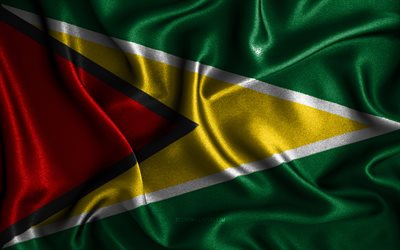 Guyanaese flag, 4k, silk wavy flags, South American countries, national symbols, Flag of Guyana, fabric flags, Guyana flag, 3D art, Guyana, South America, Guyana 3D flag