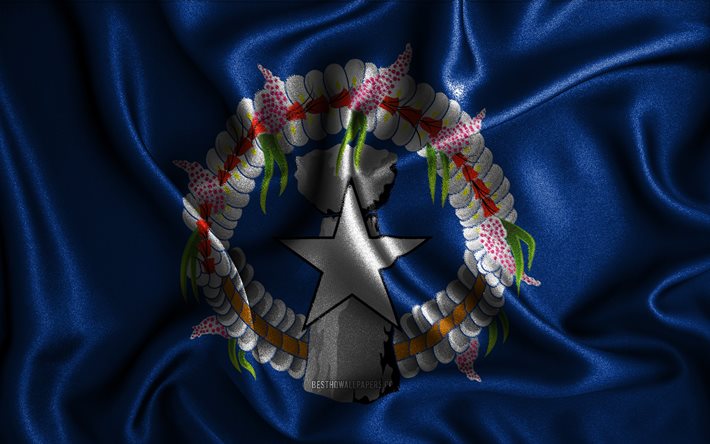 Nordmarianernas flagga, 4k, v&#229;giga sidenflaggor, Oceaniska l&#228;nder, nationella symboler, Norra Marianernas flagga, tygflaggor, 3D-konst, Norra Marianer&#246;arna, Oceanien, Nordmarianerna 3D-flagga