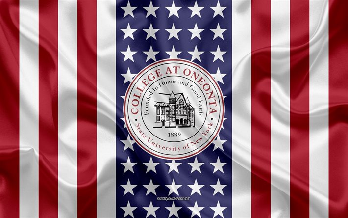 State University of New York at Oneonta Emblem, American Flag, State University of New York at Oneonta logo, Oneonta, New York, USA, State University of New York at Oneonta