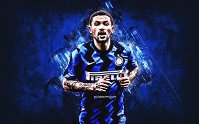 Stefano Sensi, Inter Milan, Internazionale, italian footballer, midfielder, portrait, blue stone background, soccer