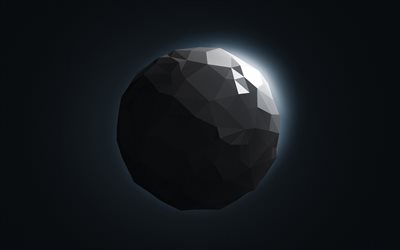 gray 3d sphere, low poly art, space object, asteroid, minimalism, spheres
