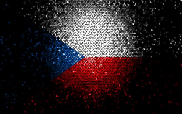 Czech flag, mosaic art, European countries, Flag of Czech Republic, national symbols, Czech Republic flag, artwork, Europe, Czech Republic