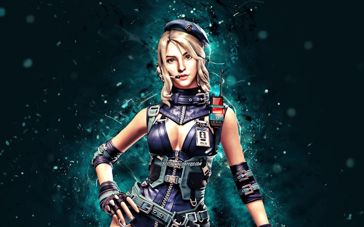 Laura, 4k, n&#233;ons bleus, jeux 2021, Free Fire Battlegrounds, personnages Garena Free Fire, Laura Skin, Garena Free Fire, Laura Free Fire