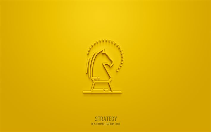 Strategi 3d-ikon, gul bakgrund, 3d-symboler, strategi, aff&#228;rsikoner, 3d-ikoner, strategitecken, aff&#228;rs 3d-ikoner