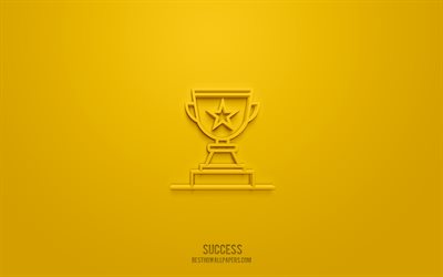Success 3d icon, yellow background, 3d symbols, Success, Award icons, 3d icons, Success sign, Business 3d icons