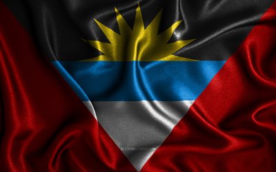 Antigua and Barbuda flag, 4k, silk wavy flags, North American countries, national symbols, Flag of Antigua and Barbuda, fabric flags, 3D art, Antigua and Barbuda, North America, Antigua and Barbuda 3D flag
