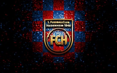 Heidenheim FC, glitter logo, Bundesliga 2, red blue checkered background, soccer, VfL Osnabruck, german football club, FC Heidenheim logo, mosaic art, football, FC Heidenheim