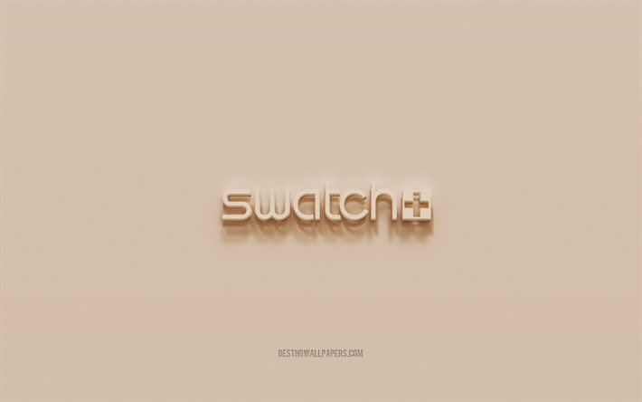 Swatch-logo, ruskea kipsi-tausta, Swatch 3d-logo, tuotemerkit, Swatch-tunnus, 3d-taide, Swatch
