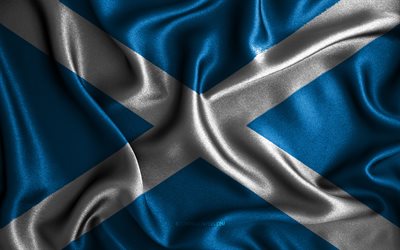 Scottish flag, 4k, silk wavy flags, European countries, national symbols, Flag of Scotland, fabric flags, Scotland flag, 3D art, Scotland, Europe, Scotland 3D flag