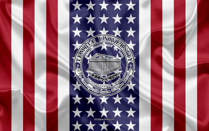 temple university ambler emblem, amerikanische flagge, temple university ambler logo, ambler, pennsylvania, usa, temple university ambler