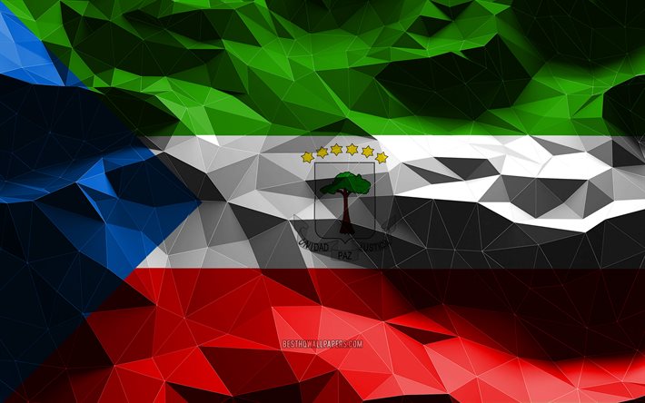 4k, Equatorial Guinea flag, low poly art, African countries, national symbols, Flag of Equatorial Guinea, 3D flags, Equatorial Guinea, Africa, Equatorial Guinea 3D flag