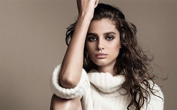 Taylor Hill, american supermodel, photoshoot, white knitted dress, american fashion model