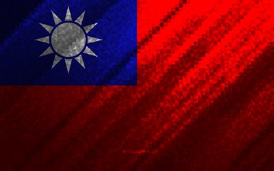 Flag of Taiwan, multicolored abstraction, Taiwan mosaic flag, Taiwan, mosaic art, Taiwan flag