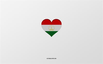 I Love Tajikistan, Asia countries, Tajikistan, gray background, Tajikistan flag heart, favorite country, Love Tajikistan
